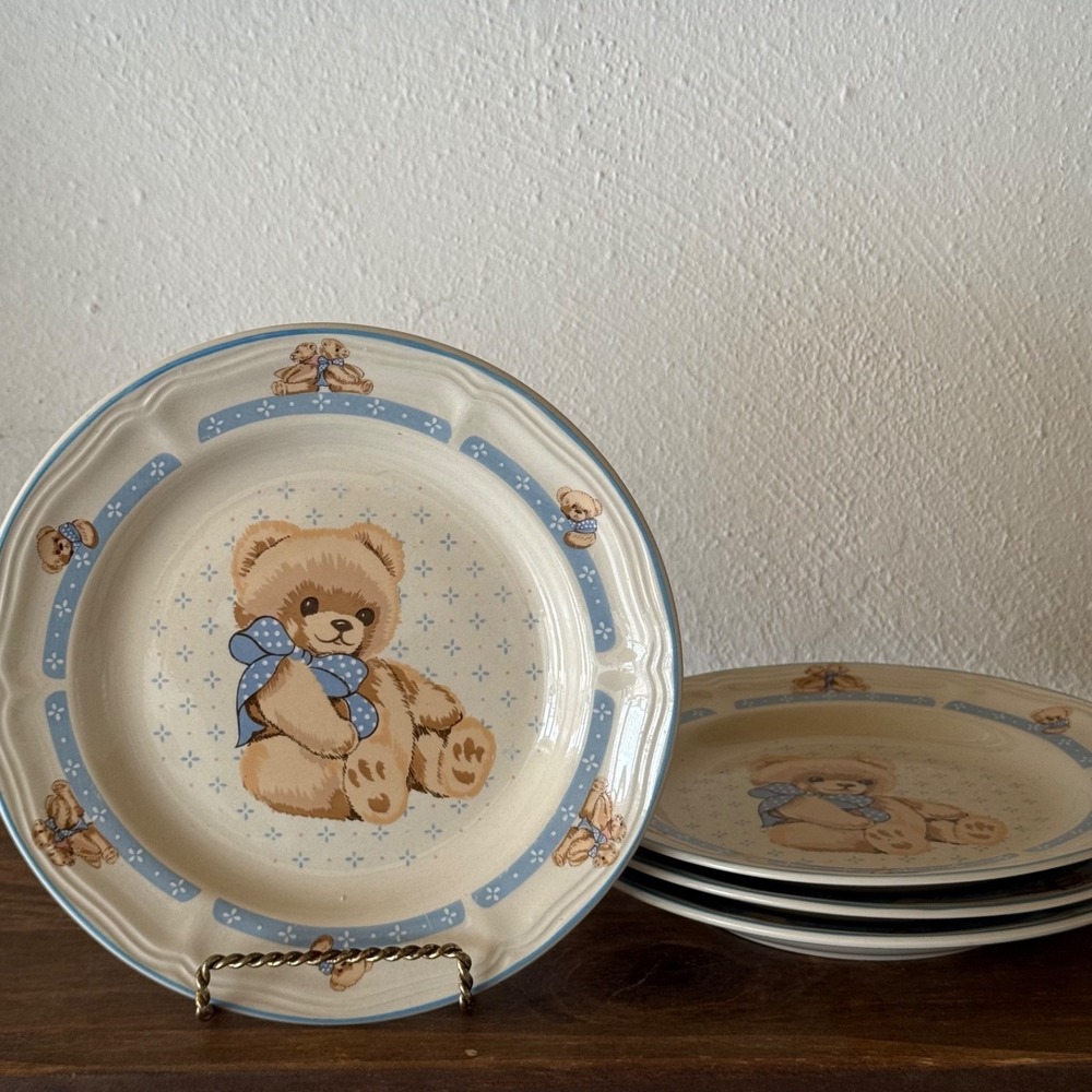 4pc Vintage Tienshan Theodore Country Bear Large Dinner Plates 10.5" Set Of 4